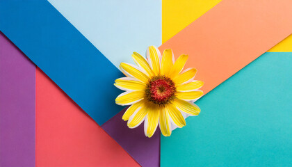 abstract flower or sun on colorful minimalist background with copy space