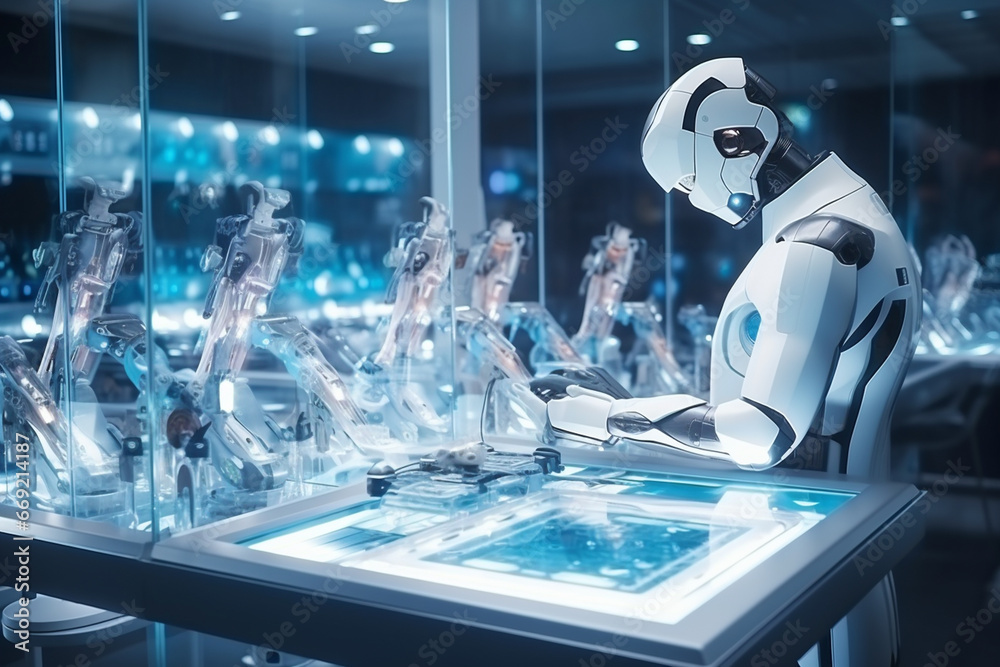 Wall mural a futuristic laboratory with advanced ai systems and robotics in action, love and creativity with co