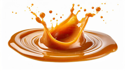 caramel sauce splash isolated on white background with clipping path - obrazy, fototapety, plakaty