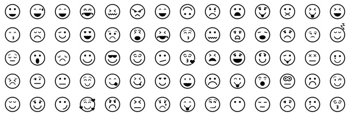 Fototapeta premium big set of icons emoticons outline black and white background
