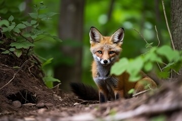 young fox shot in a summer forest