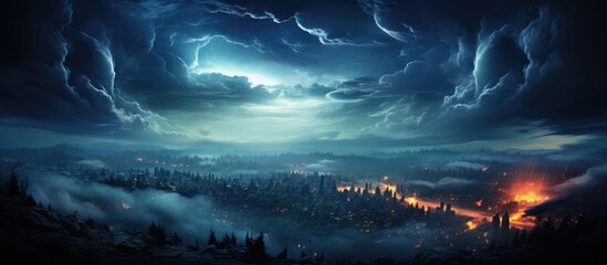 Thunderstorm in the night sky. Concept of bad weather, natural disaster