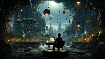 Enchanting Moonlit Moments: Captivating Silhouettes of People and Romance in a Serene Cityscape, generative AI
