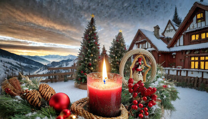 a candle burns brightly guiding the way home during the silent and holy christmas nights