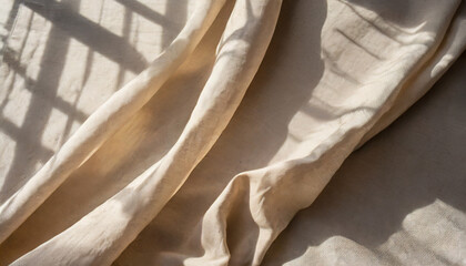 draped beige linen fabric texture background with natural sunlight shadows neutral lifestyle bohemian backdrop