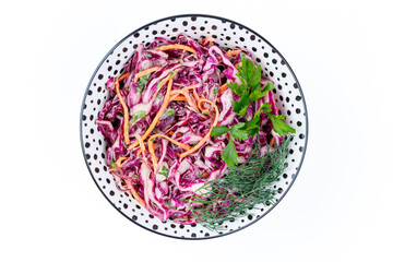 cole slaw salad with red cabbage on a white background for a food delivery site 3 - Powered by Adobe
