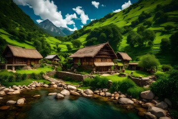 Obraz premium Village in the mountains, Generated using AI