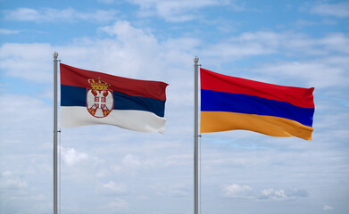 Armenia and Serbia flags, country relationship concept