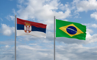 Serbia and Brazil flags, country relationship concept