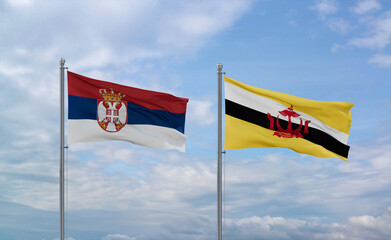 Brunei and Serbia flags, country relationship concepts