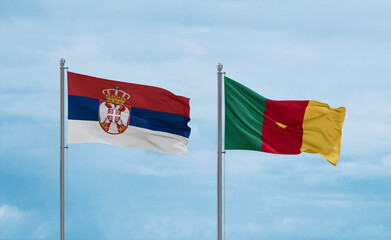 Cameroon and Serbia flags, country relationship concept