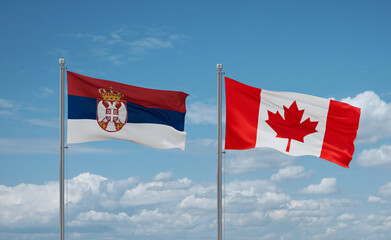 Canada and Serbia flags, country relationship concept