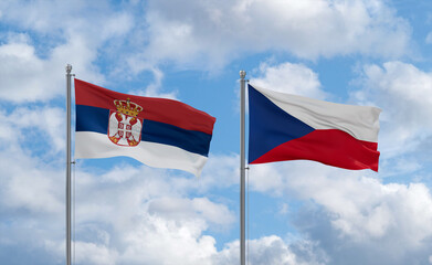 Czech Republic and Serbia flags, country relationship concept