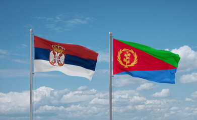 Eritrea and Serbia flags, country relationship concept