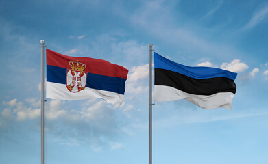 Estonia and Serbia flags, country relationship concept