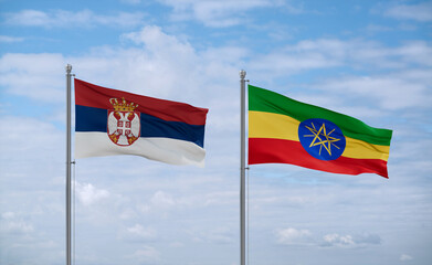 Ethiopia and Serbia flags, country relationship concept