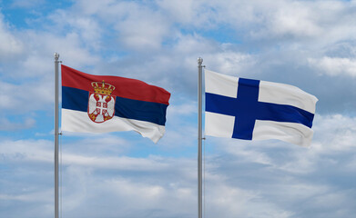 Finland and Serbia flags, country relationship concept
