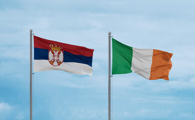Ireland and Serbia flags, country relationship concept
