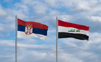 Iraq and Serbia flags, country relationship concept