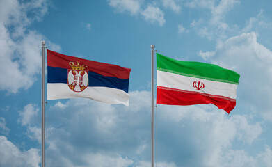 Iran and Serbia flags, country relationship concept