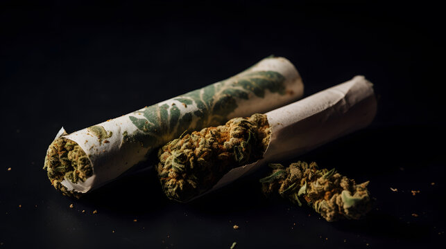 marijuana cigarette with exposed plant material