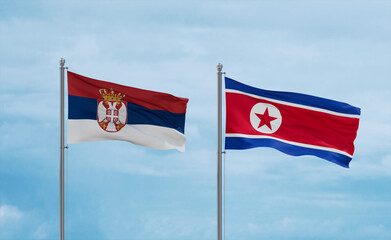 North Korea and Serbia flags, country relationship concept