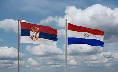 Paraguay and Serbia flags, country relationship concept