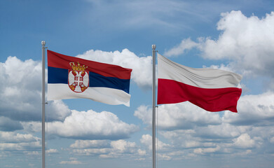 Poland and Serbia flags, country relationship concept