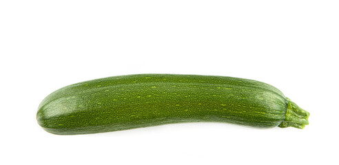 Zucchini isolated on white. Free space for text. Wide photo.