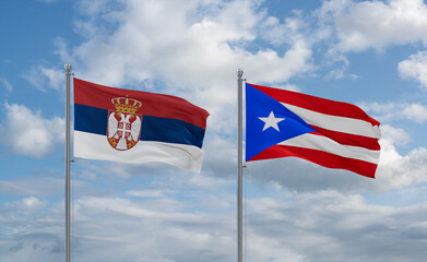 Puerto Rico and Serbia flags, country relationship concept