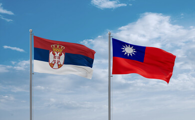 Taiwan and Serbia flags, country relationship concept