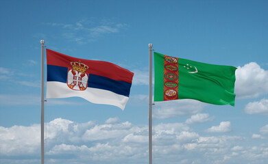 Turkmenistan and Serbia flags, country relationship concept