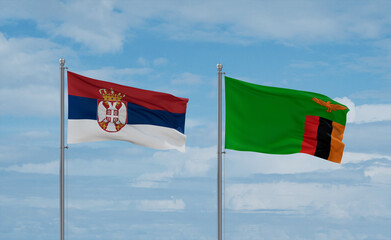 Zambia and Serbia flags, country relationship concept