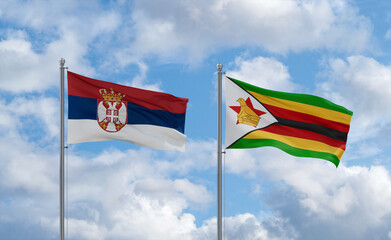 Zimbabwe and Serbia flags, country relationship concept