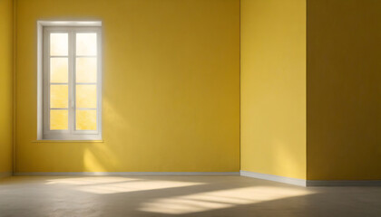 monochrome pastel yellow empty room with light from window in modern house wall scene mockup for showcase textured painted wall copyspace