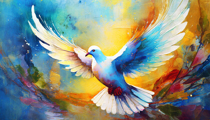 Obraz premium abstract dove art colorful painting illustrating christian holy spirit concept