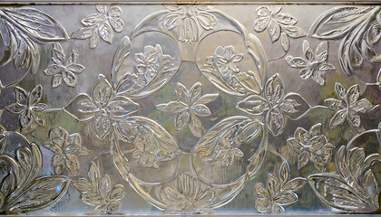 glass relief texture with floral pattern