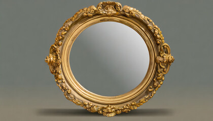 antique round oval gold picture mirror frame isolated on solid background - obrazy, fototapety, plakaty