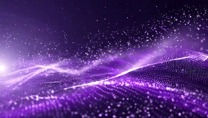 digital purple particles wave and light abstract background with shining dots stars