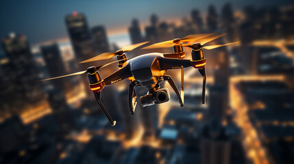 A drone capturing data and images from an aerial perspective, Machine learning background, blurred background, with copy space