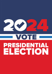 Presidential Election 2024 in United States. Vote day, November 5. US Election. Patriotic american element. Poster, card, banner and background. Vector illustration