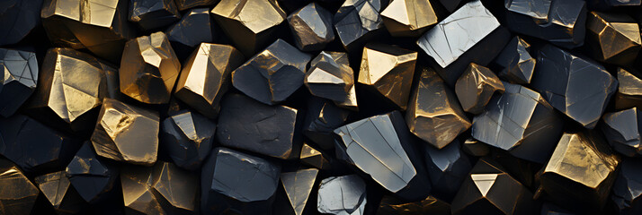 bannière web remplie de pierres noires et dorées