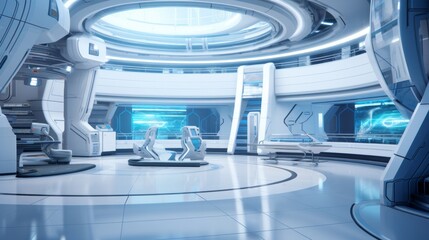 Architectural exterior, futuristic, high-tech, lighthouse, operating room, hospital, space station