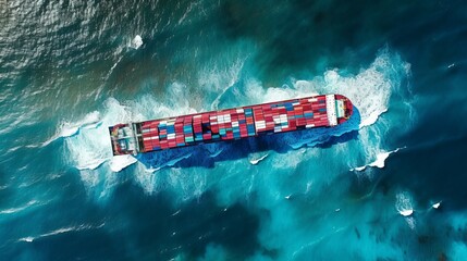 a container ship is floating on the water next to the shore, in the style drone photography