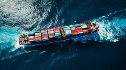 a container ship is floating on the water next to the shore, in the style drone photography