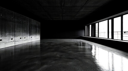 不気味なコンクリート床と無人の部屋　ホラー、怪談、心霊