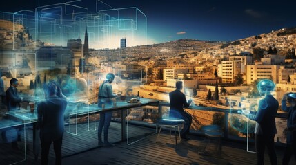 Tech Innovation: A snapshot of a Jerusalem-based tech startup or innovation hub, reflecting the city's embrace of technological advancements. - obrazy, fototapety, plakaty