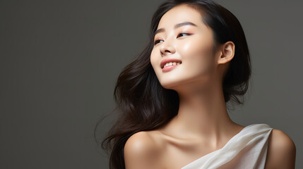 Beauty image of Asian women (skin care, body care, beauty salon, healthy), on isolated background with empty copy space