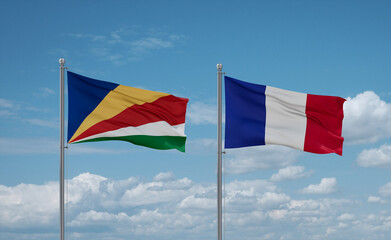 Seychelles and France flags, country relationship concept