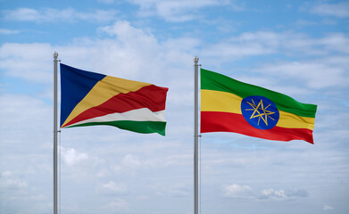 Ethiopia and Seychelles flags, country relationship concept